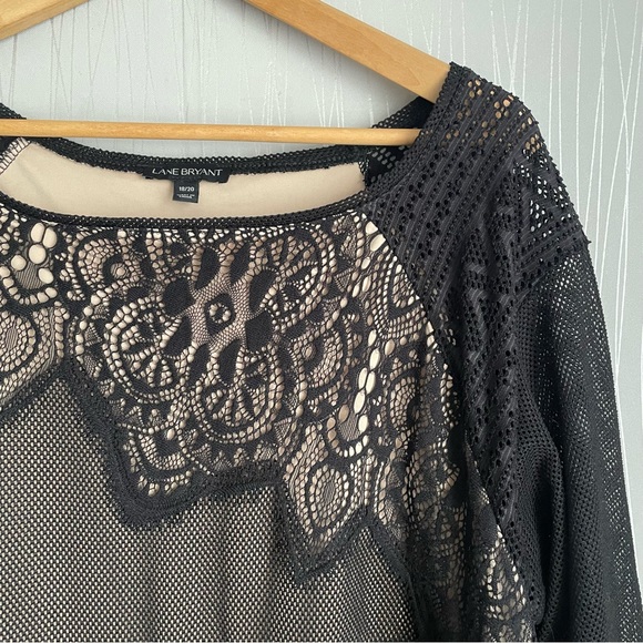 Lane Bryant Black 3/4 Sleeve Scoop Neck Lace Crochet Lined Overlay Blouse - Picture 4 of 10